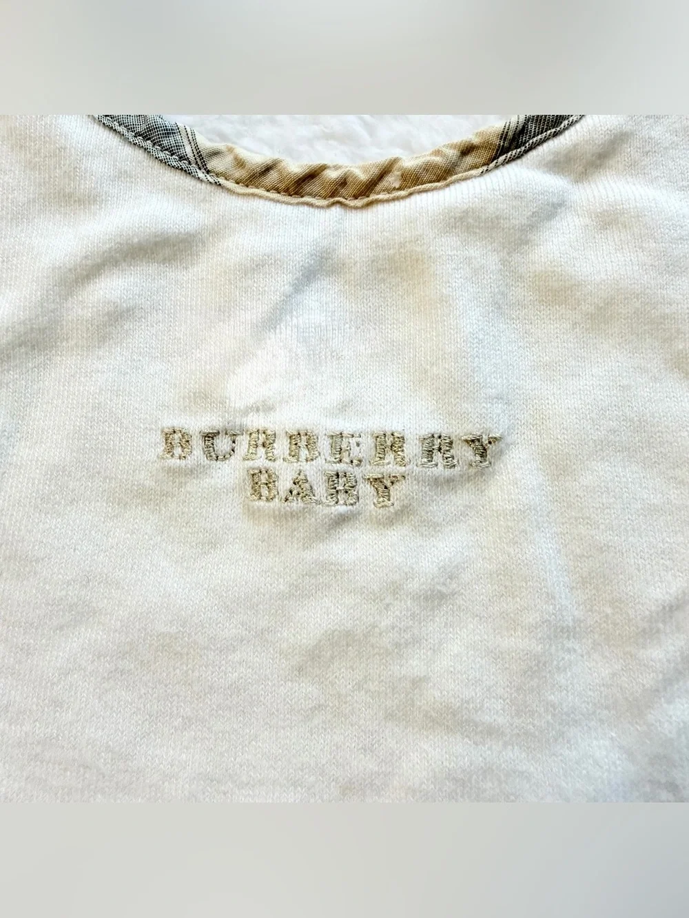 Burberry Baby Bib Infant Girl Boy Unisex White Nova Check Beige Logo Plaid